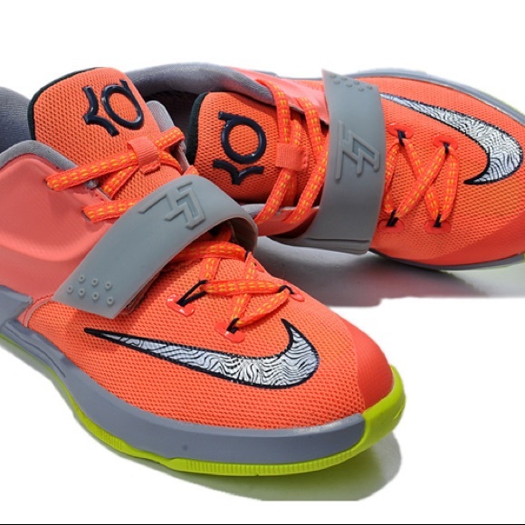 Nike ORANGE gray logo sports athletic KD 7 SNEAKERS shoes training basketball - Picture 2 of 11